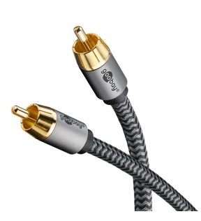 Goobay Plus Mono RCA Cable, 5 m, Sharkskin Grey, black-silver, Plastic bag - RCA male (woofer, center) > RCA male (wo