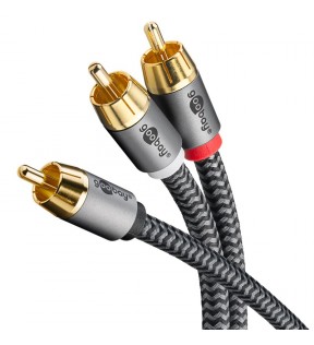 Goobay Plus RCA Y-Cable, 3 m, Sharkskin Grey, black-silver, Plastic bag - RCA male (woofer, center) > RCA male (woofe