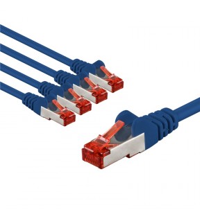 Goobay CAT 6 Patch Cable S/FTP (PiMF), 2 m, blue, Set of 5, Dust protection Bag - copper conductor (CU), halogen-free ca