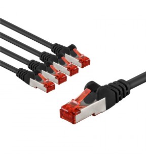 Goobay CAT 6 Patch Cable S/FTP (PiMF), 3 m, black, Set of 5, Dust protection Bag - copper conductor (CU), halogen-free c