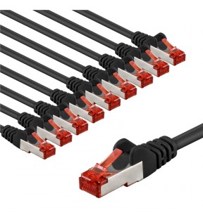 Goobay CAT 6 Patch Cable S/FTP (PiMF), 1 m, black, Set of 10, Dust protection Bag - copper conductor (CU), halogen-free 