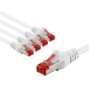 Goobay CAT 6 Patch Cable S/FTP (PiMF), 2 m, white, Set of 5, Dust protection Bag - copper conductor (CU), halogen-free c
