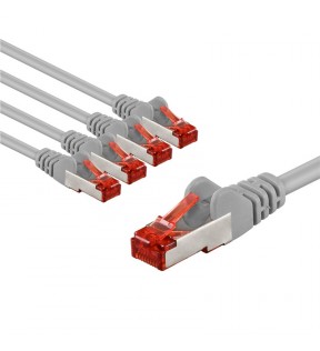 Goobay CAT 6 Patch Cable S/FTP (PiMF), 2 m, grey, Set of 5, Dust protection Bag - copper conductor (CU), halogen-free ca