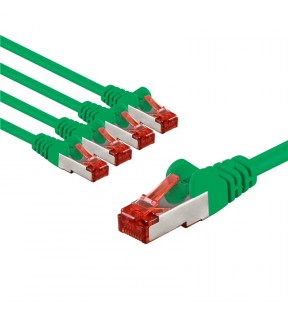 Goobay CAT 6 Patch Cable S/FTP (PiMF), 1 m, green, Set of 5, Dust protection Bag - copper conductor (CU), halogen-free c