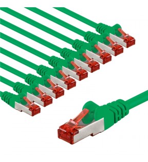 Goobay CAT 6 Patch Cable S/FTP (PiMF), 5 m, green, Set of 10, Dust protection Bag - copper conductor (CU), halogen-free 