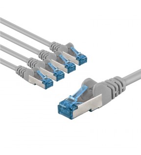 Goobay CAT 6A Patch Cable S/FTP (PiMF), 3 m, grey, Set of 5, Dust protection Bag - copper conductor (CU), halogen-free c