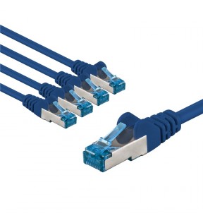 Goobay CAT 6A Patch Cable S/FTP (PiMF), 3 m, blue, Set of 5, Dust protection Bag - copper conductor (CU), halogen-free c
