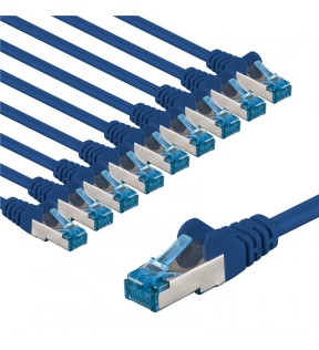 Goobay CAT 6A Patch Cable S/FTP (PiMF), 3 m, blue, Set of 10, Dust protection Bag - copper conductor (CU), halogen-free 