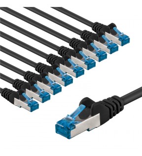 Goobay CAT 6A Patch Cable S/FTP (PiMF), 2 m, black, Set of 10, Dust protection Bag - copper conductor (CU), halogen-free