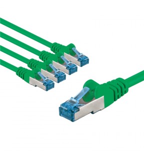 Goobay CAT 6A Patch Cable S/FTP (PiMF), 2 m, green, Set of 5, Dust protection Bag - copper conductor (CU), halogen-free 