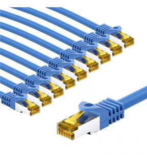Goobay RJ45 Patch Cord CAT 6A S/FTP (PiMF), 500 MHz, with CAT 7 Raw Cable, 3 m, blue, Set of 10, Dust protection Bag - L