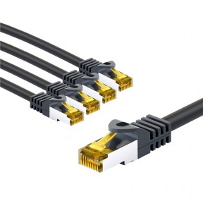 Goobay RJ45 Patch Cord CAT 6A S/FTP (PiMF), 500 MHz, with CAT 7 Raw Cable, 5 m, black, Set of 5, Dust protection Bag - L
