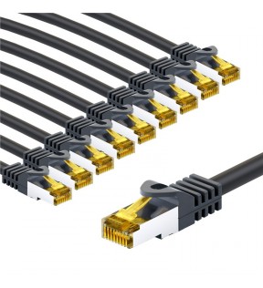 Goobay RJ45 Patch Cord CAT 6A S/FTP (PiMF), 500 MHz, with CAT 7 Raw Cable, 1 m, black, Set of 10, Dust protection Bag - 
