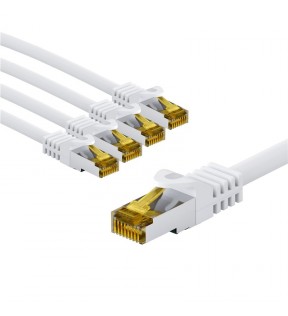 Goobay RJ45 Patch Cord CAT 6A S/FTP (PiMF), 500 MHz, with CAT 7 Raw Cable, 3 m, white, Set of 5, Dust protection Bag - L