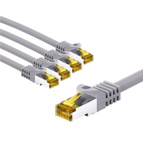 Goobay RJ45 Patch Cord CAT 6A S/FTP (PiMF), 500 MHz, with CAT 7 Raw Cable, 5 m, grey, Set of 5, Dust protection Bag - LS
