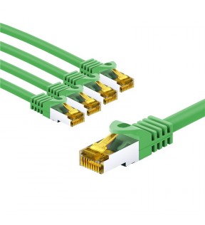 Goobay RJ45 Patch Cord CAT 6A S/FTP (PiMF), 500 MHz, with CAT 7 Raw Cable, 3 m, green, Set of 5, Dust protection Bag - L