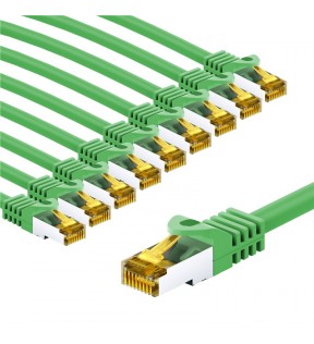 Goobay RJ45 Patch Cord CAT 6A S/FTP (PiMF), 500 MHz, with CAT 7 Raw Cable, 2 m, green, Set of 10, Dust protection Bag - 