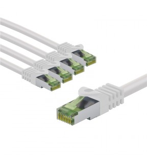 Goobay GHMT-certified CAT 8.1 Patch Cord,  S/FTP, 5 m, white, Set of 5, Cable Tag - copper conductor, LSZH halogen-free 