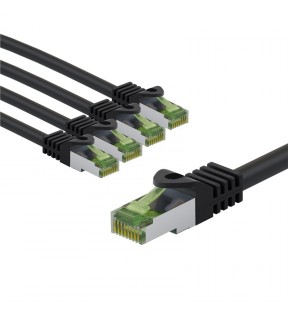 Goobay GHMT-certified CAT 8.1 Patch Cord,  S/FTP, 1 m, black, Set of 5, Cable Tag - copper conductor, LSZH halogen-free 