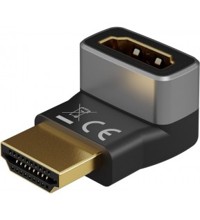 Goobay Plus HDMI™ Angled Adapter 90° Vertical, 8K @ 60 Hz, Gold-Plated, black-silver, Dust protection Bag - HDMI™ f