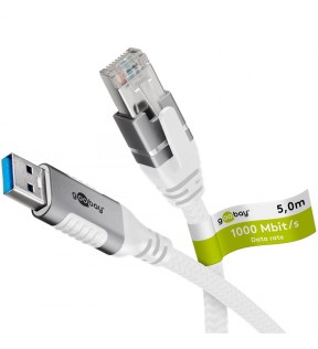 Goobay USB-A 3.0 to RJ45 Ethernet Cable, white, Plastic bag - connects router, modem or network switch to USB-A port of 