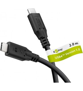 Goobay USB-C™ Cable, USB4™, 240 W, 20 Gbit/s, Power Delivery, 2 m, black, Cable Tag - USB-C™ connector > USB-C?