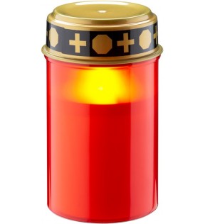 Goobay LED Grave Candle, red, red-gold, Standing Box - with timer function, warm white (2400 K), battery-operated (2x C/