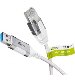 Goobay USB-A 3.0 to RJ45 Ethernet Cable, Slim, 15 m, white, Plastic bag - connects router, modem or network switch to US