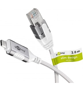 Goobay USB-C™ 3.1 to RJ45 Ethernet Cable, Slim, 2 m, white, Plastic bag - connects router, modem or network switch to 