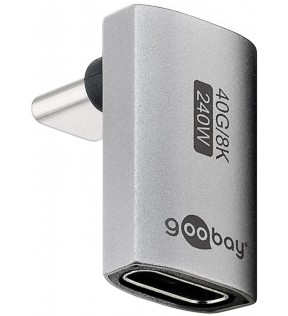 Goobay USB-C™ Adapter Vertical 90° Short, USB4™, silver, Plastic bag - USB-C™ connector > USB-C™-socketWith 