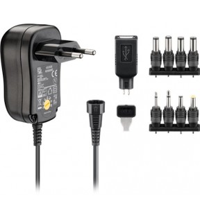 3 V - 12 V universel strømforsyning, 1 A, sort, 1,8 m - inkl. 1 USB og 8 DC-adapter - maks. 12 W og 1 A